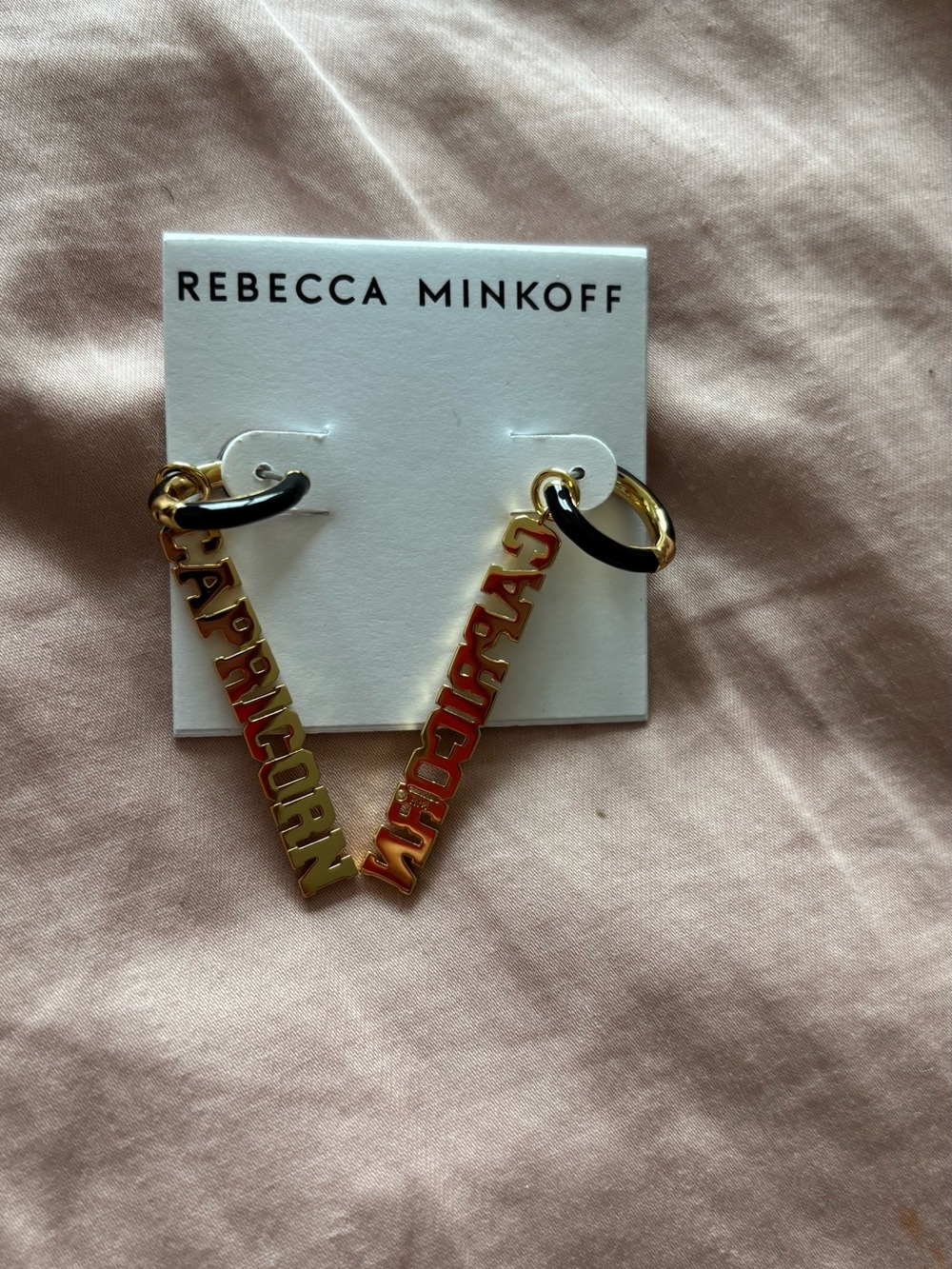 Rebecca Minkoff Gold and Black Capricorn Letter Drop Earrings